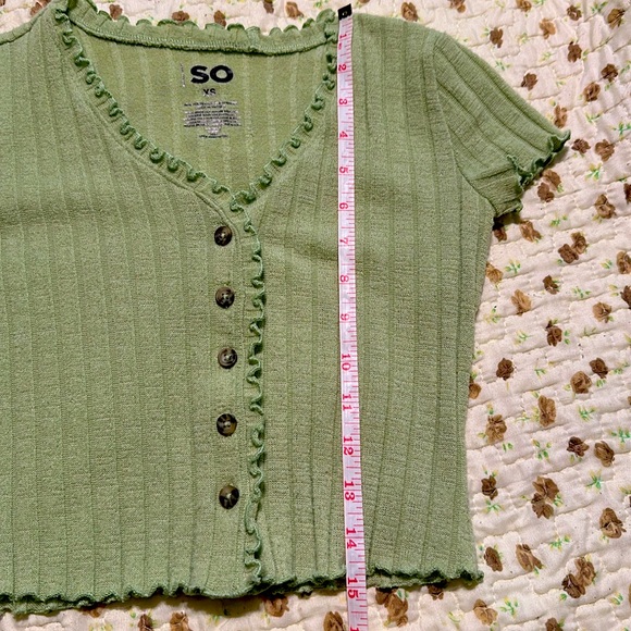 SO Juniors Green Crop Top Shirt w/ Buttons Size XS - Picture 4 of 4